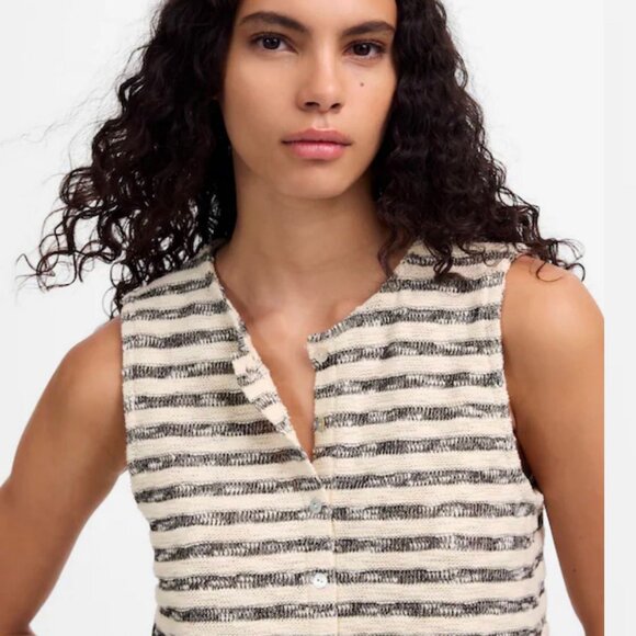 Madewell Striped Knit Button-Front Vest | Boxy Fit | Size L - Picture 3 of 6